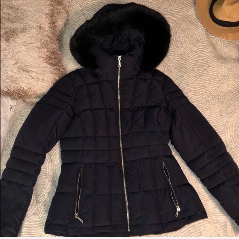 Calvin Klein Faux-Fur-Trim Hooded Puffer XS